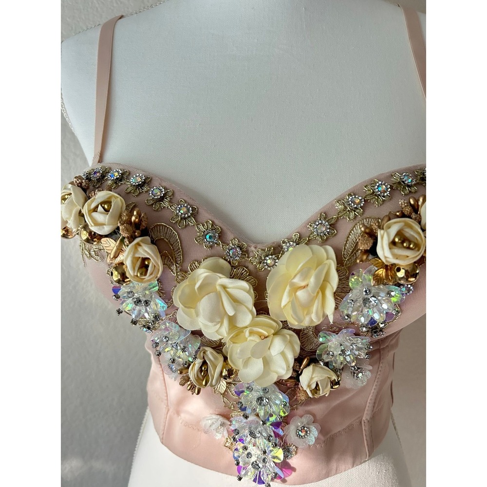 Monte Carlo Garden Bustier Embellished Blush Satin Corset Top S - Picture 3 of 8